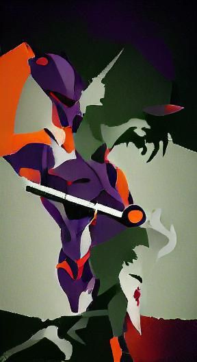 Neo-noir Evangelion Unit 01 minimalist vector artwork