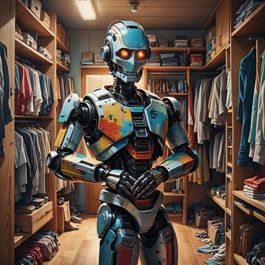 Future Robot Folds Shirts: Oil Painting Style