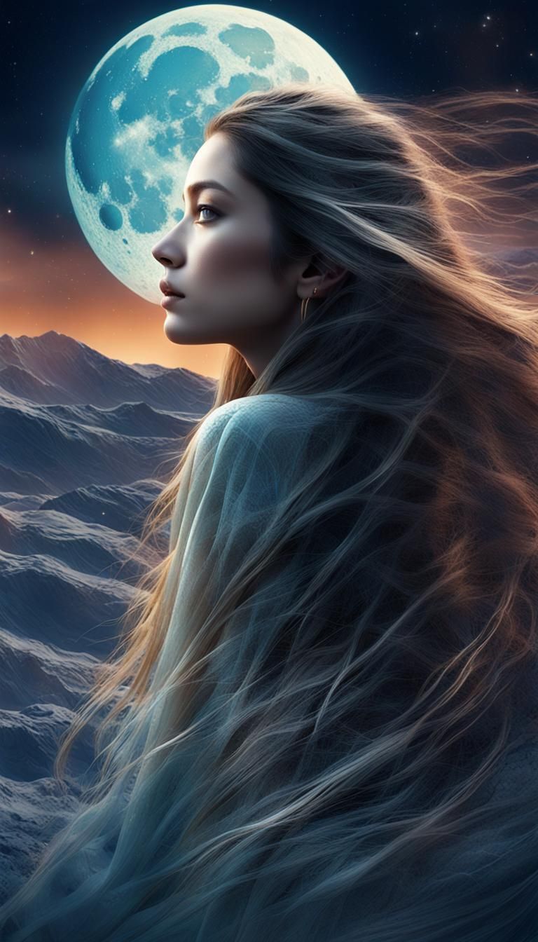 ABSTRACT ART OF GIRL WITH MOON