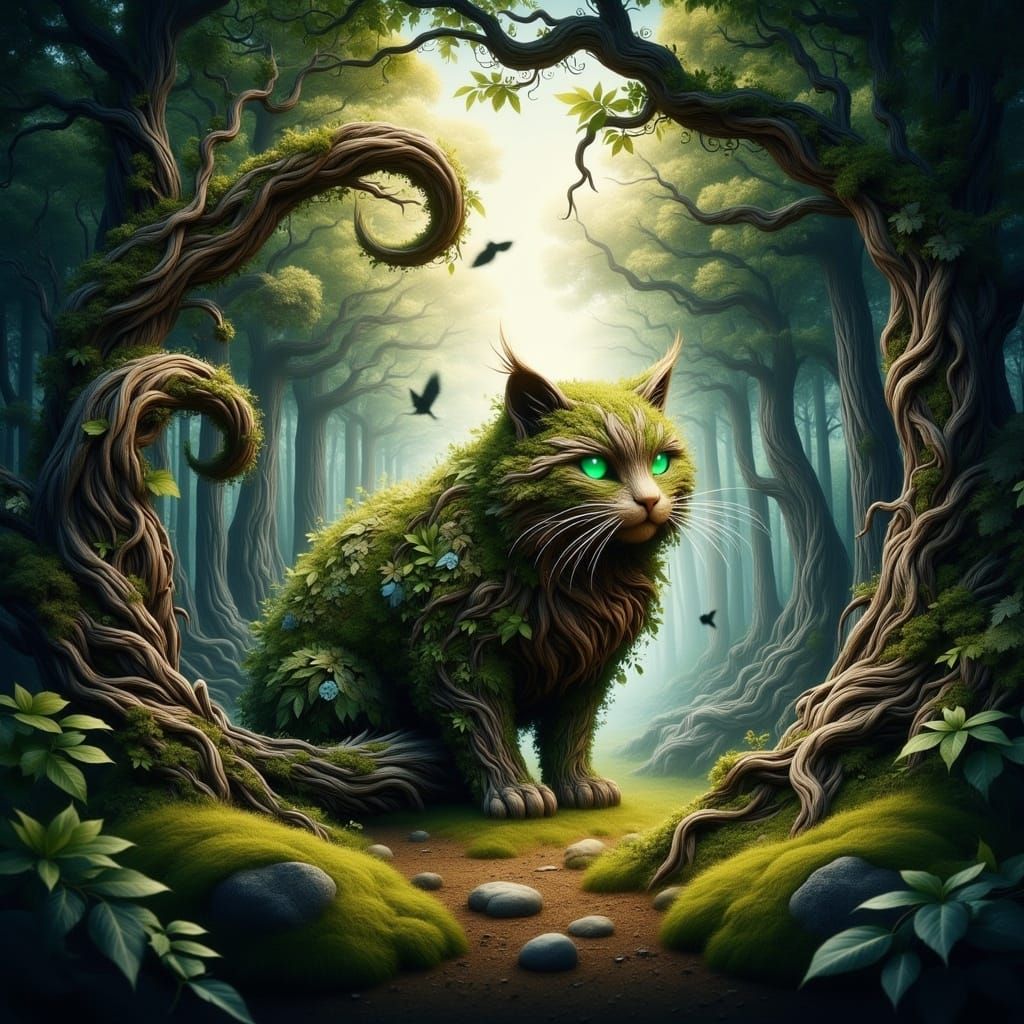 Cat <lora:Terra Flux:1.0> , beautiful forest 