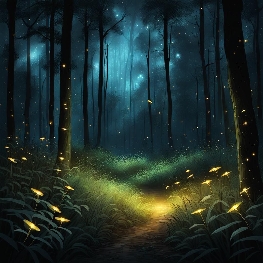 Glowing Fireflies in a Forest Clearing - AI Generated Artwork ...