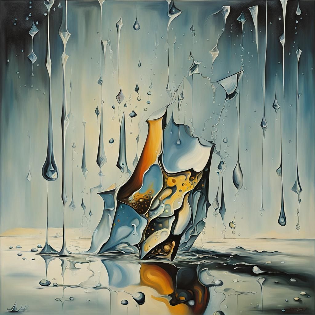 Abstract rain dotted frozen broken shattered glass framed su...
