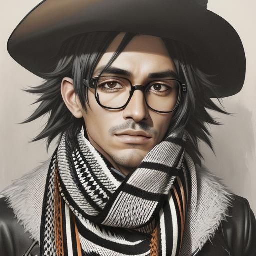 A glasses man with hat and scarf