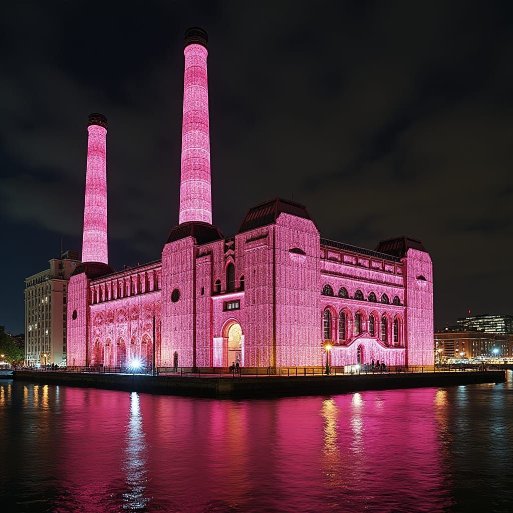 Battersea Power Station made of string, Pink floyd theme, made from string