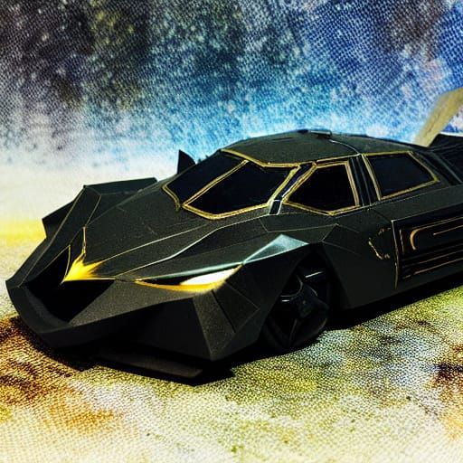 Dark Knightmare Batmobile, demonic, alcohol ink, fiber optic lighting