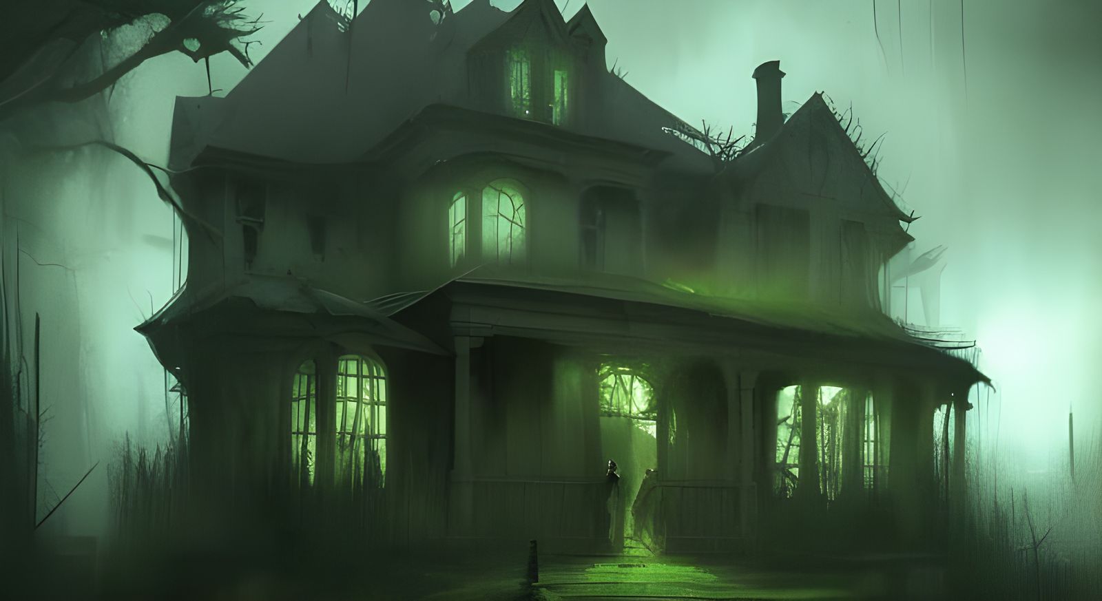 creepy green haunted house - AI Generated Artwork - NightCafe Creator