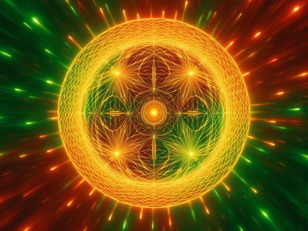 Red Yellow Green Trifecta Lacing together to form a ball of energy  <lora:Trifecta:1.0>