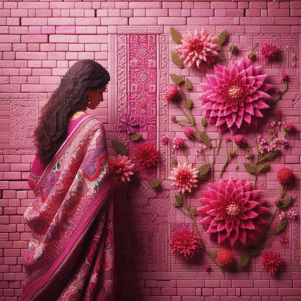 The Pink Sari - Kantha Embroidery Art