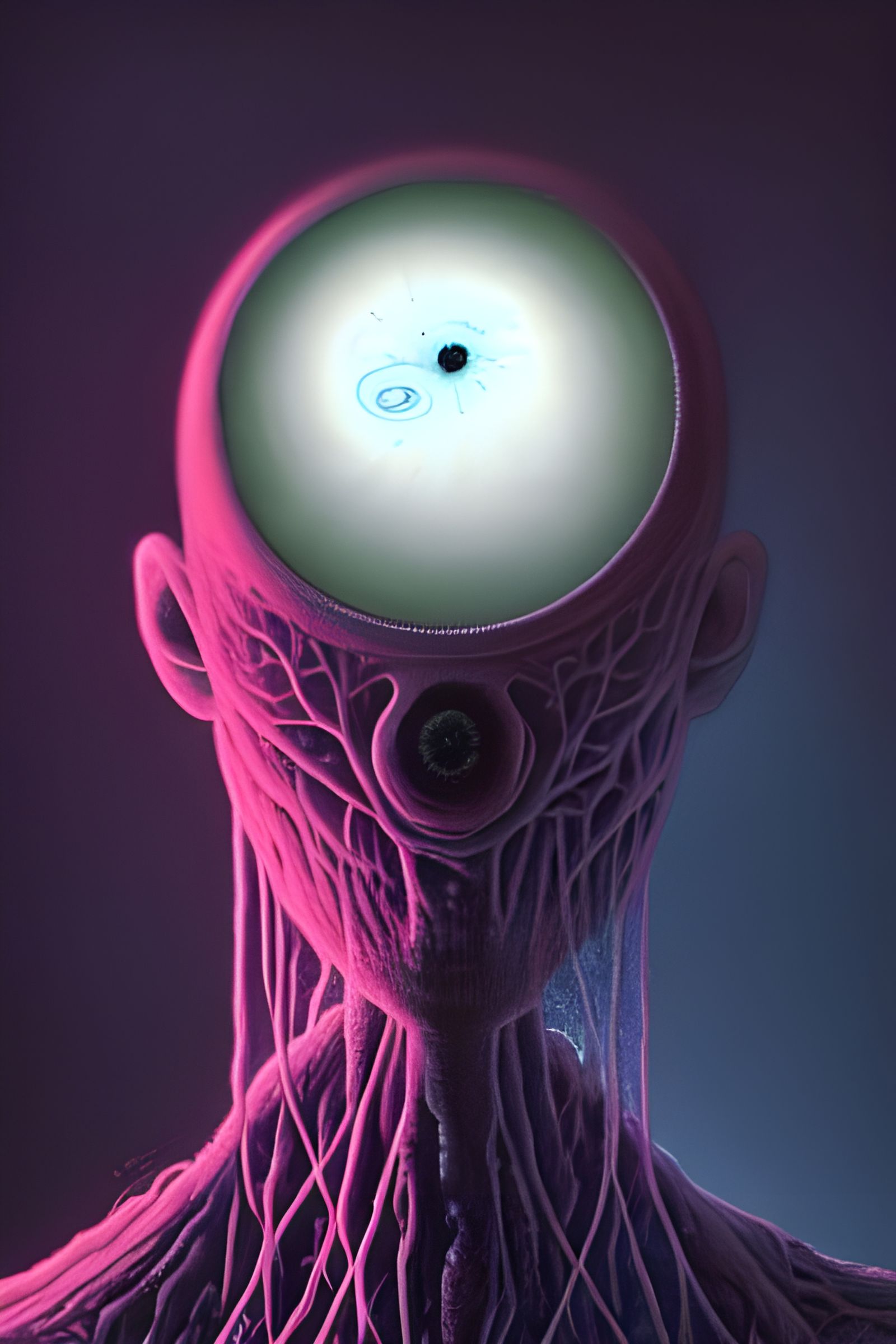 Bust Shot: Human with Bacteriophage Head in Surreal Dreamsca...