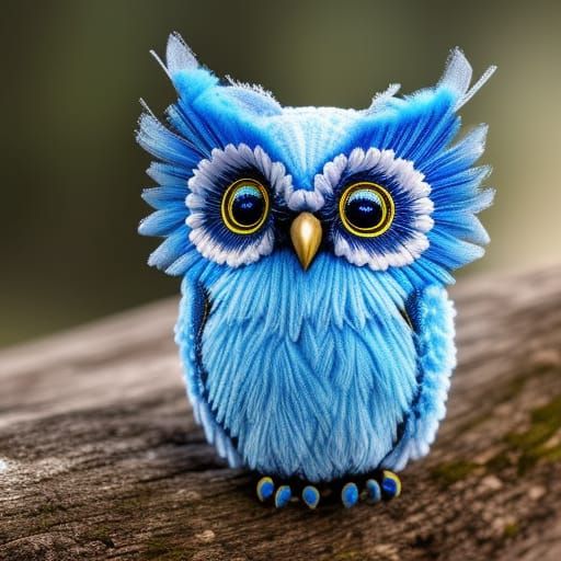 Cute Blue Owl in Flight with Fractal Flowers