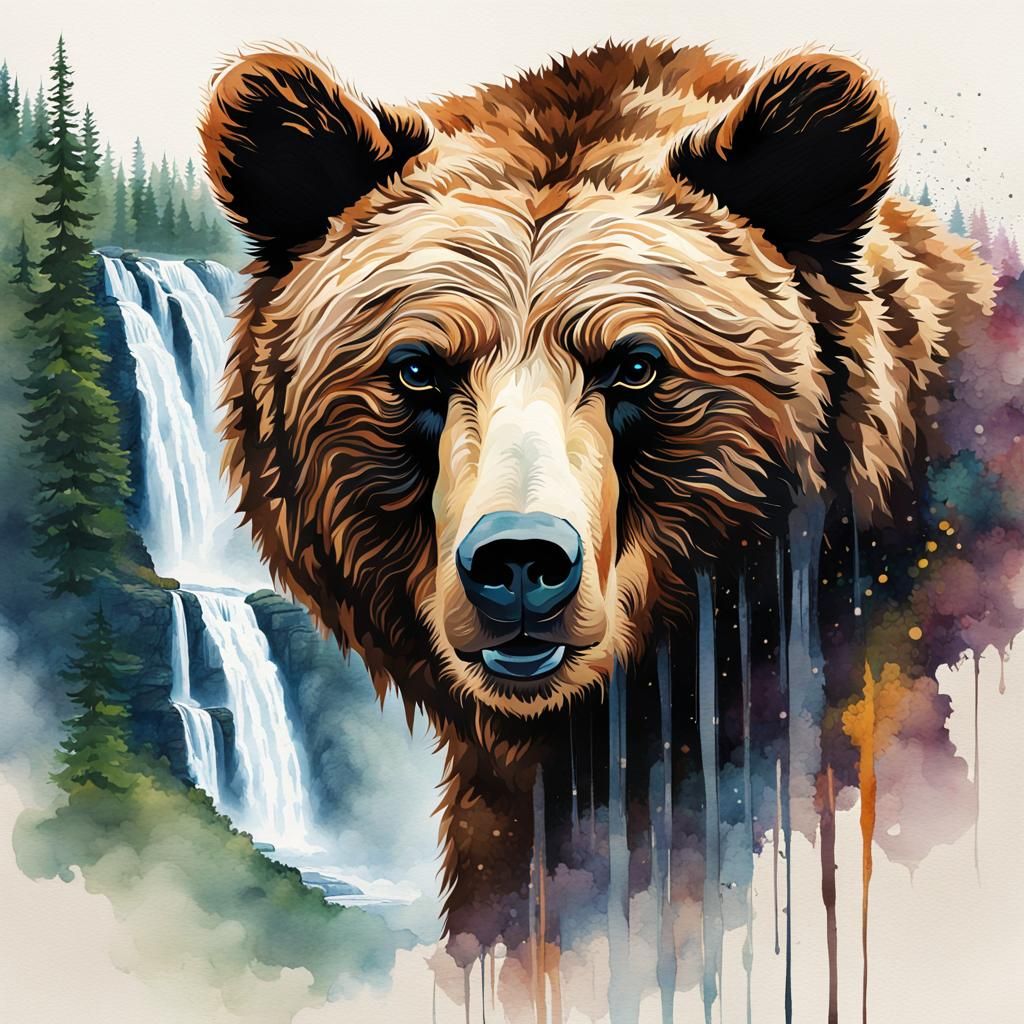 bear and waterfall