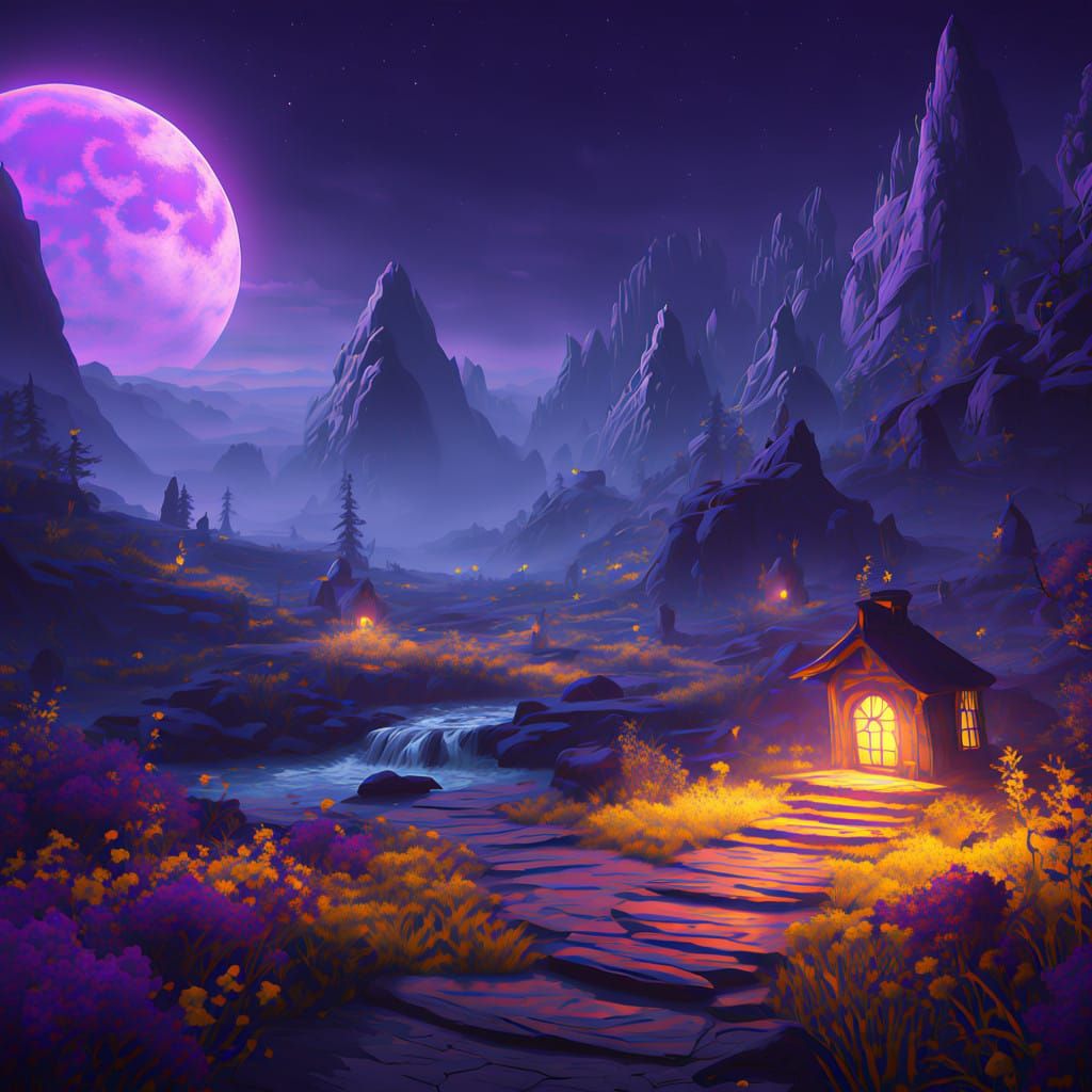 Mystical Realm in Deep Purple and Gold