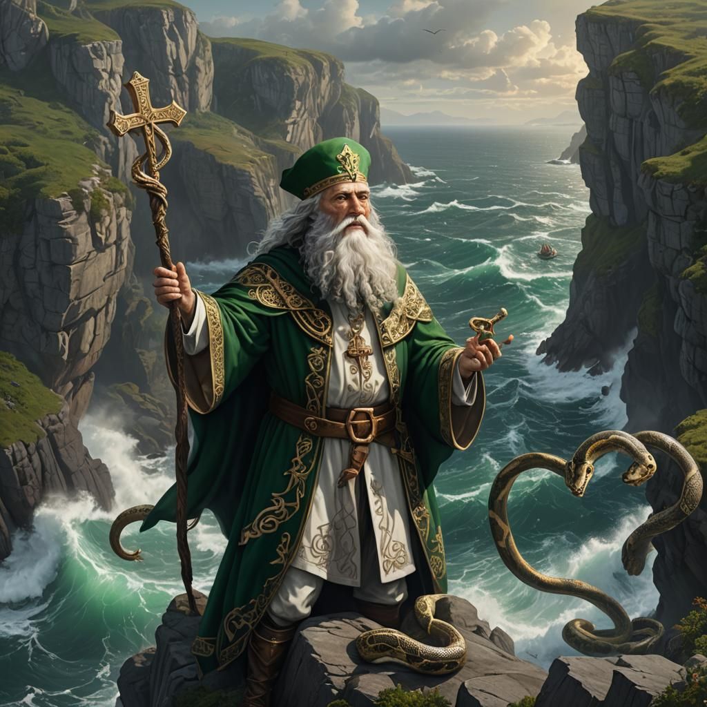 St Patrick casting out snakes from Eire