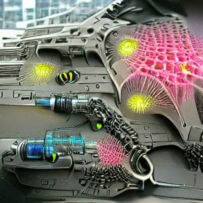Bright detailed nanotech cyberpunk mechanisms