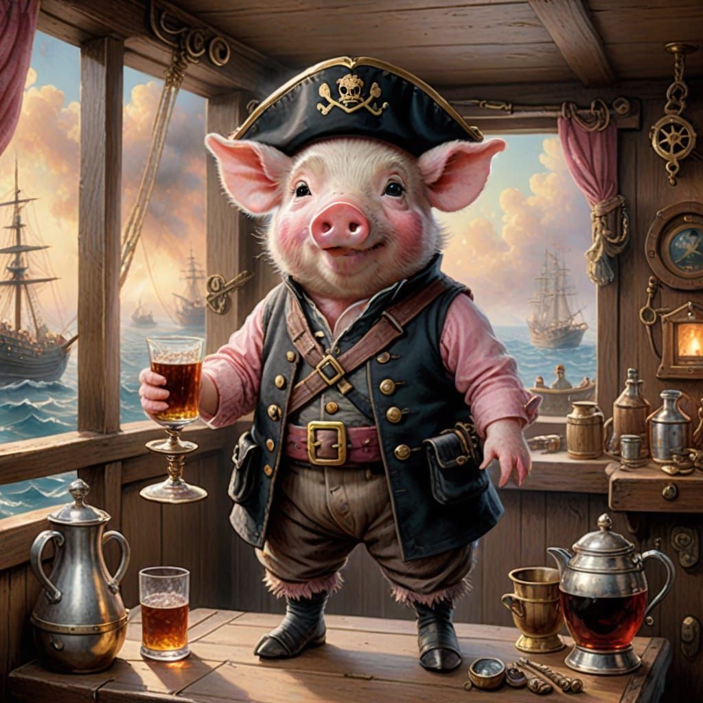 🐷 Captain Swine McPiglette, who founded the village of SWINEFORD 200 years ago. Though none of his descendants ...  by @Pyewacket