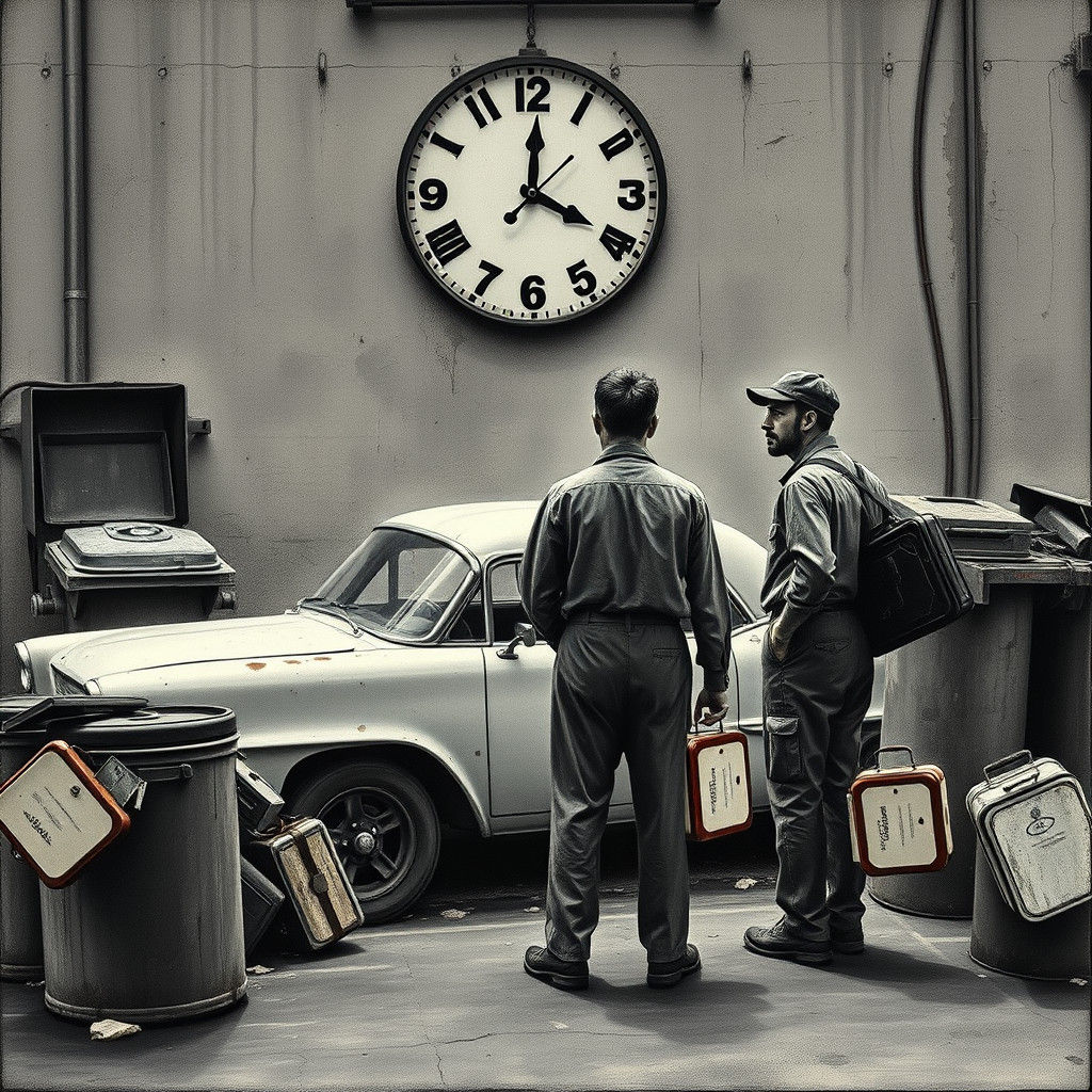 Industrial Morning: Workers Prepare for Factory Shift