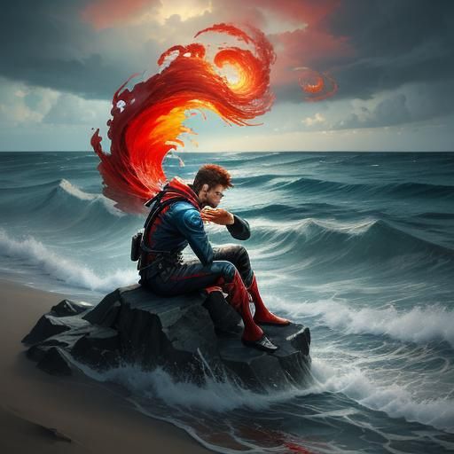 Sea with waves and a storm