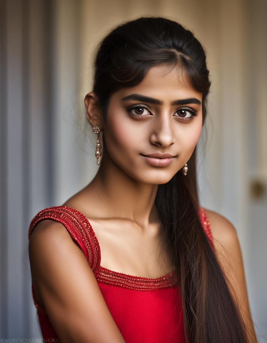 Portrait of a beautiful 18 year old girl. Her long plaited h...