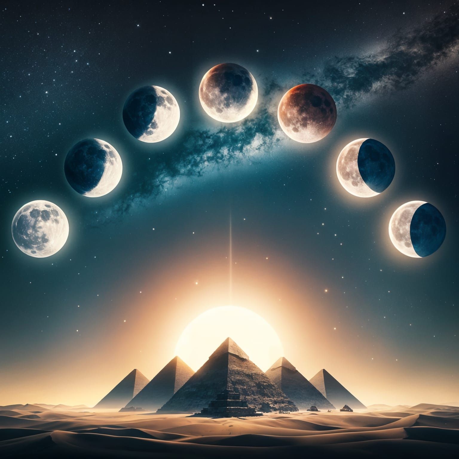 Lunar eclipse over the Pyramids