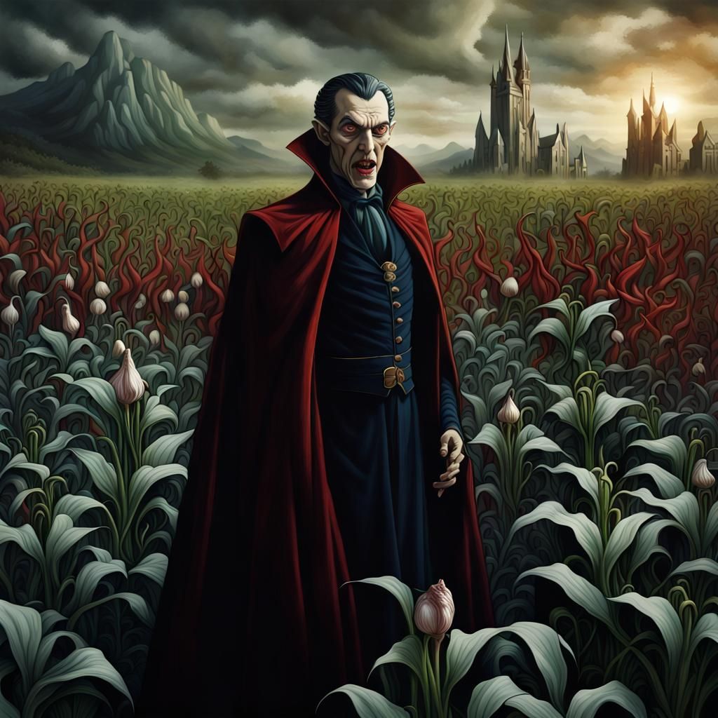 dracula afraid of one garlic plant? AI Generated Artwork NightCafe Creator