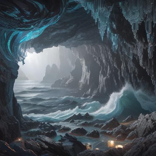 Breath of the sea, in the style of contrasting lights and da...