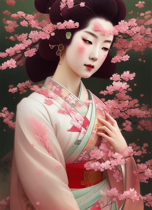 Cherry Blossom Geisha: Surreal Japanese Fantasy Art
