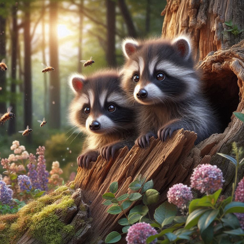 Cute Racoons in a tree hollow (2)