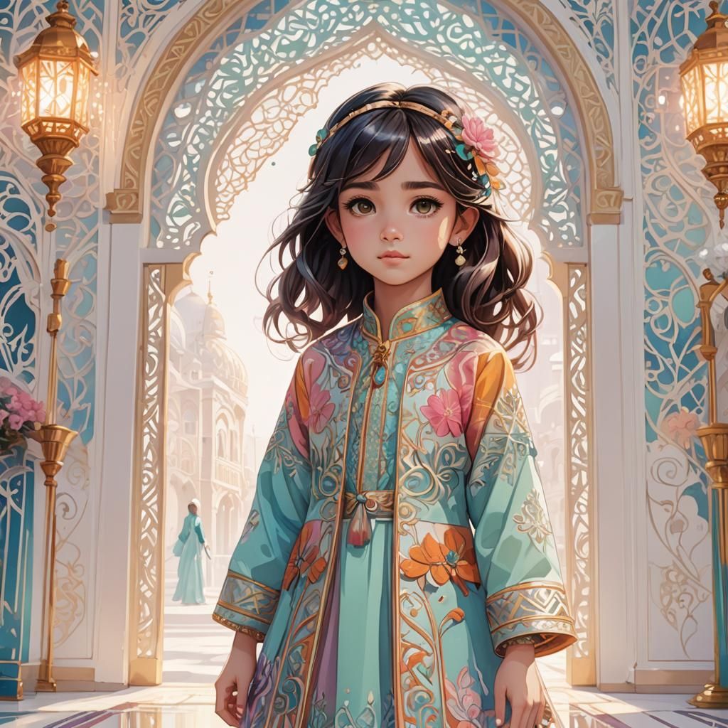 Dress for a girl 5 years elegant anime drawn realistic splen...