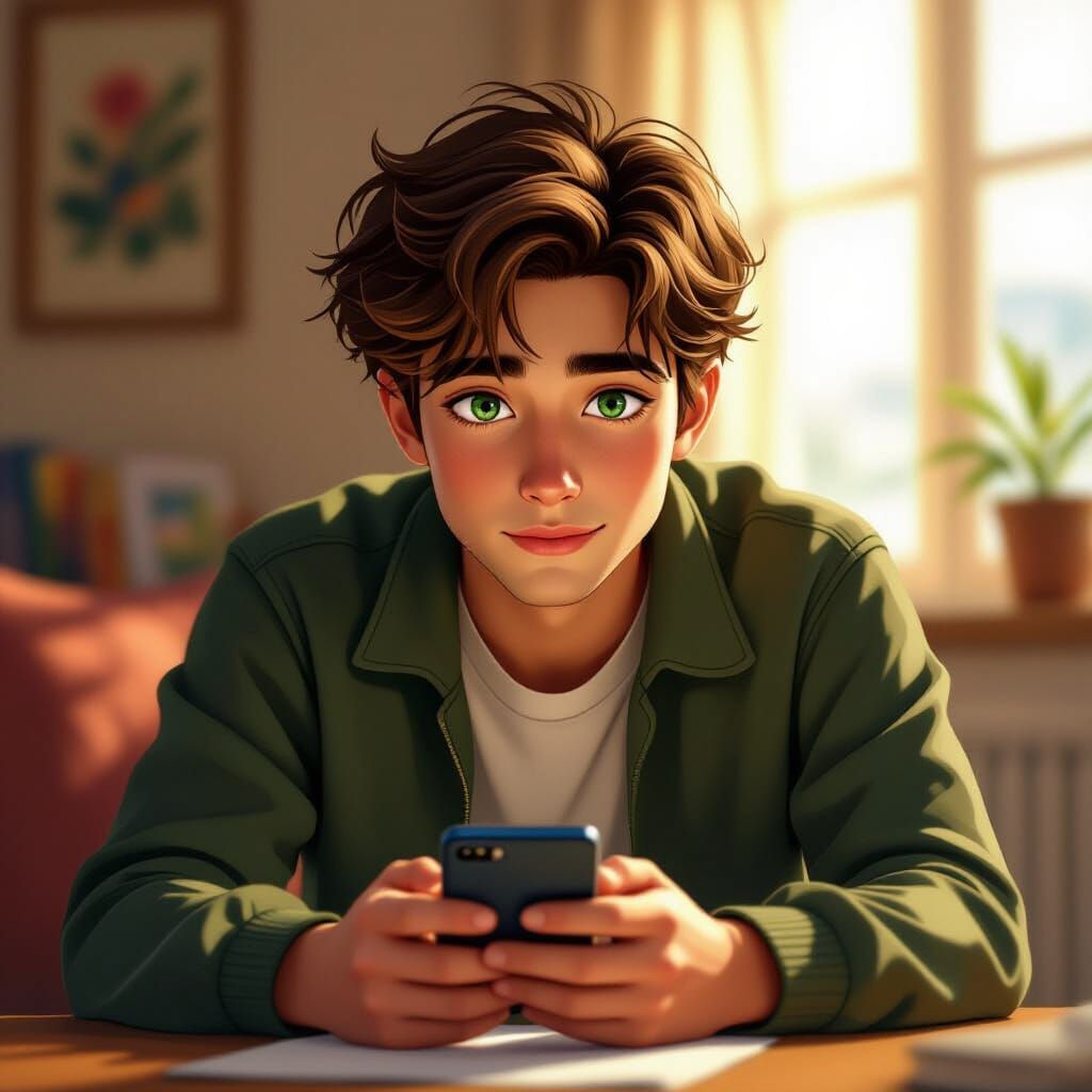 Hopeful Young Man with Phone, Digital Painting
