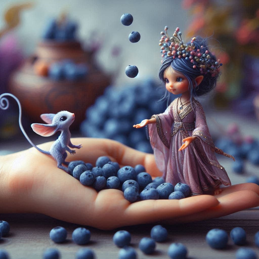 Pixie and her Blueberry Imp enjoying the berry harvest