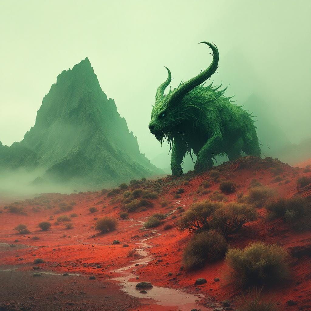 Surreal Landscape with Hybrid Animals in Double Exposure