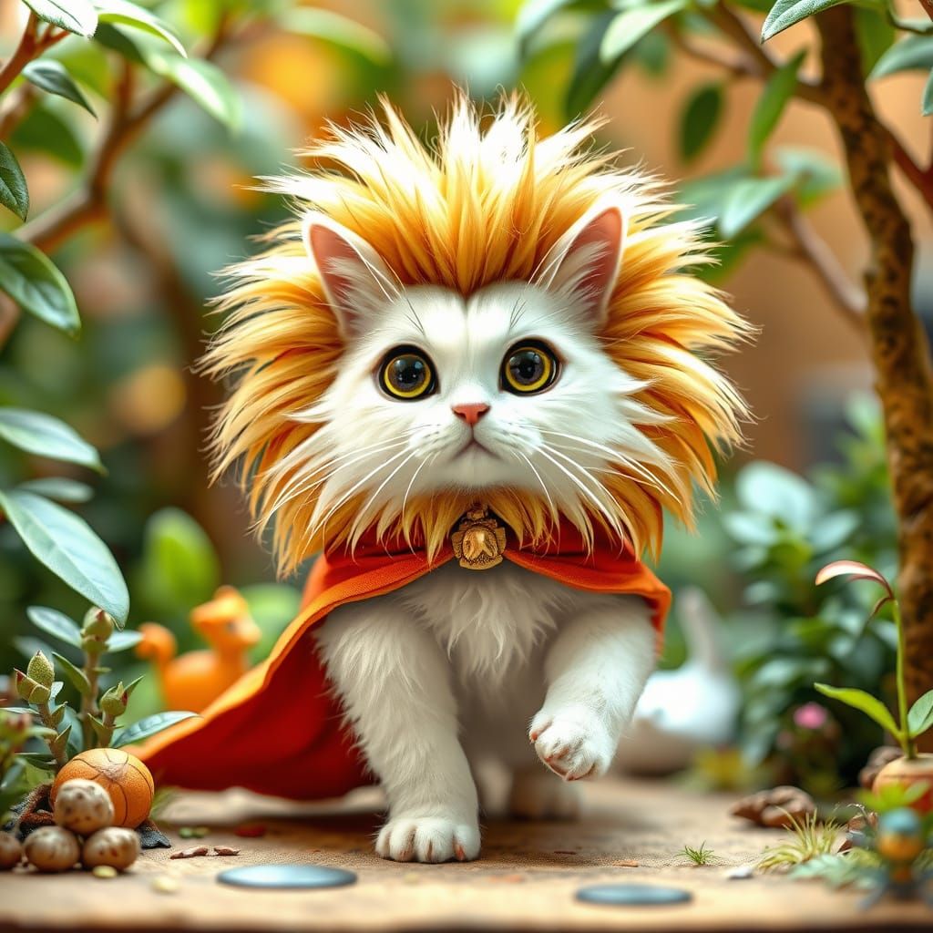 Fluffy Cat in Lion Costume Rules Miniature Jungle