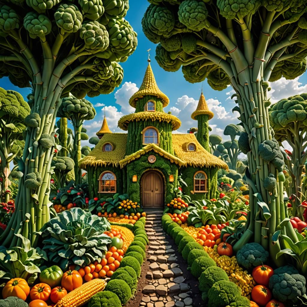 broccoli trees and veggie house
  by @xandra