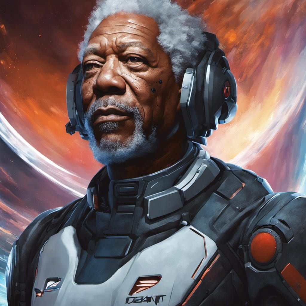 close up of morgan freeman in mass effect spaceship Hyperrea...