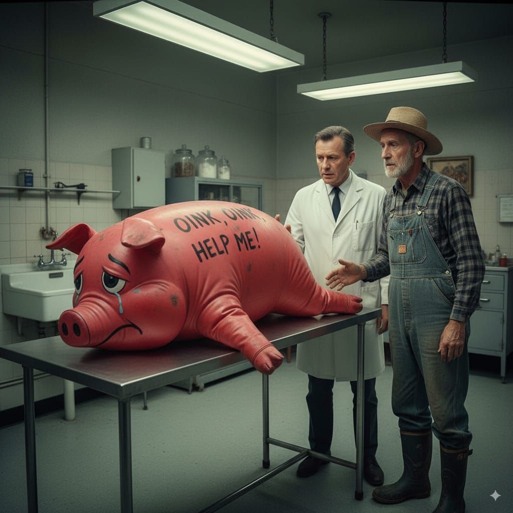 Veterinarian: "Look, I think the only decent thing to do at this point is to put a pin in him and pop him for good.  It'...