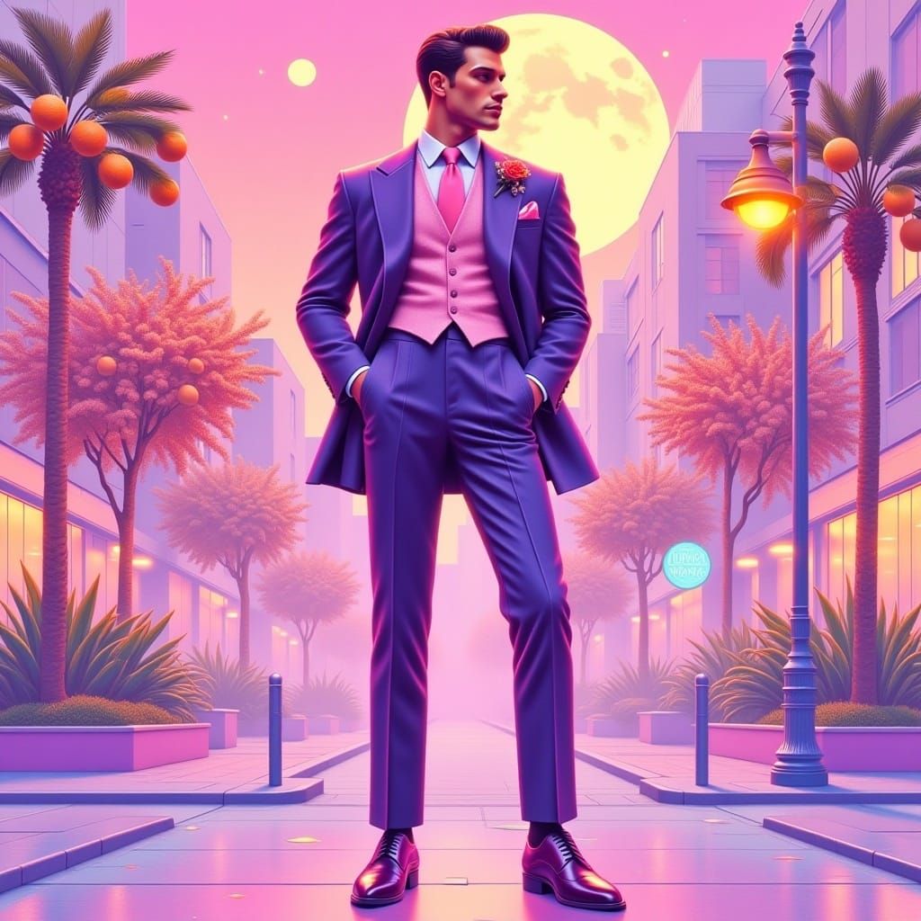 <lora:LightPeachVapor:1.0> 1920s man; peach filter, film grain, collage digital comic illustration, full length portrait sticker dynamic po...