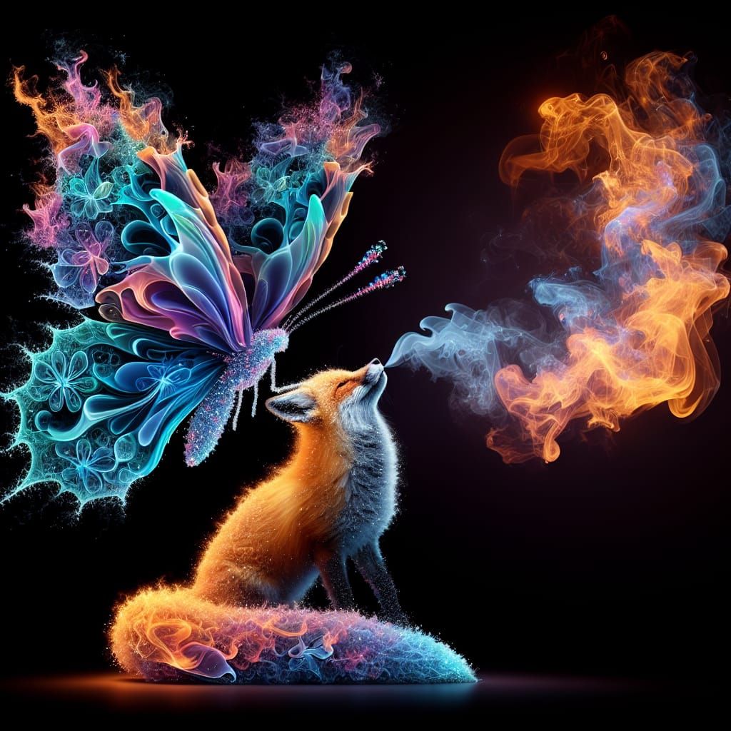 Water Butterfly Alights on Fire Fox: 3D Render