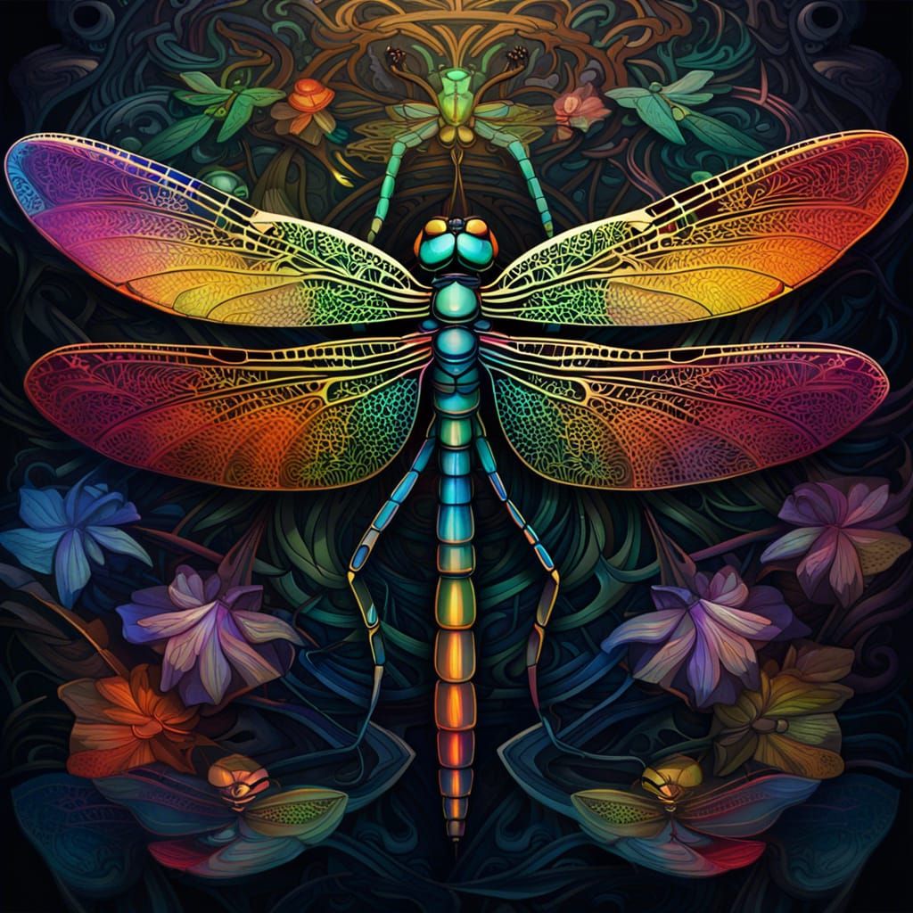 Colorful Dragonfly with Iridescent Wings: Digital Art