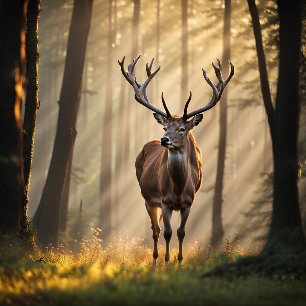 Epic image of the largest deer with antlers walking alone in a jungle ...