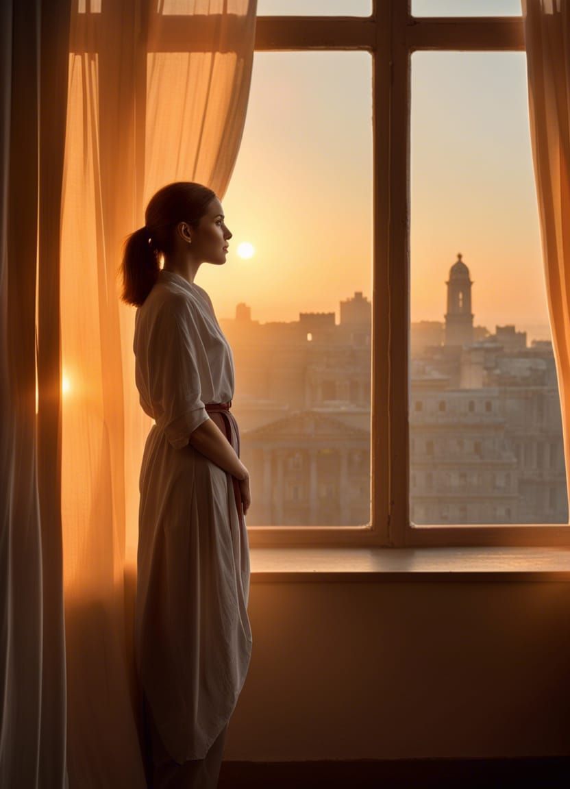 woman standing by a window