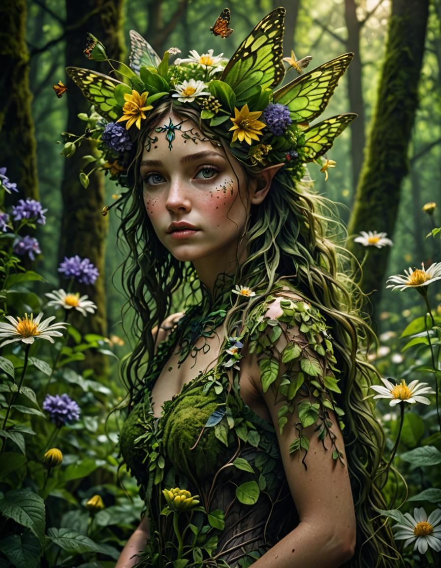 forest nymph, flowers,