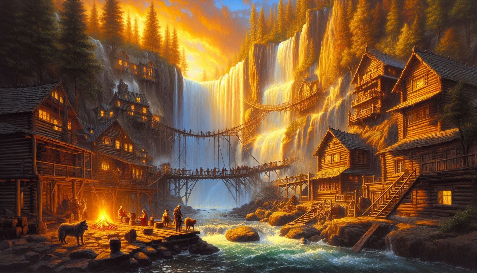 Waterfall Town at Sunset 2