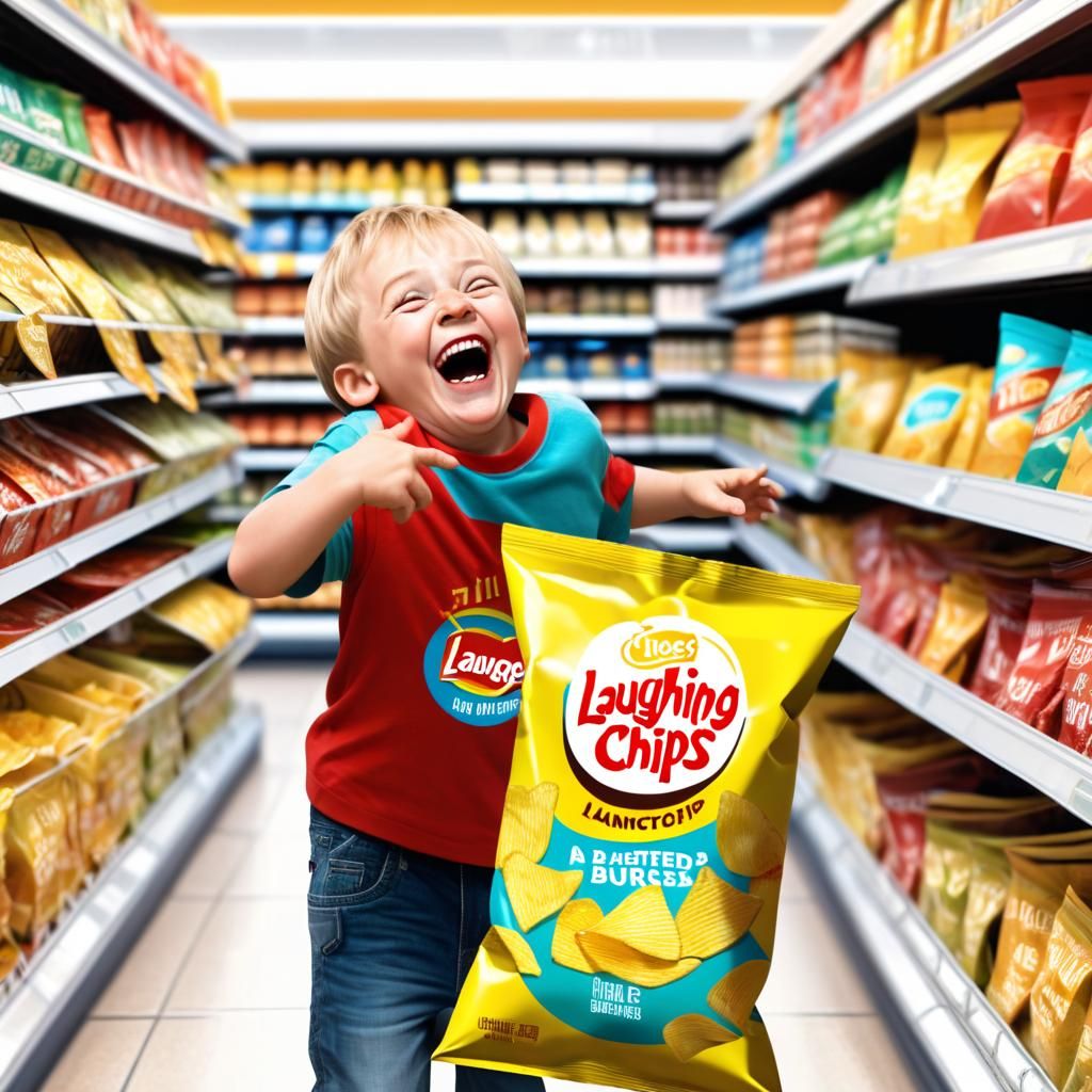 Boy Laughs at Funny 'Laughing' Chip Packaging