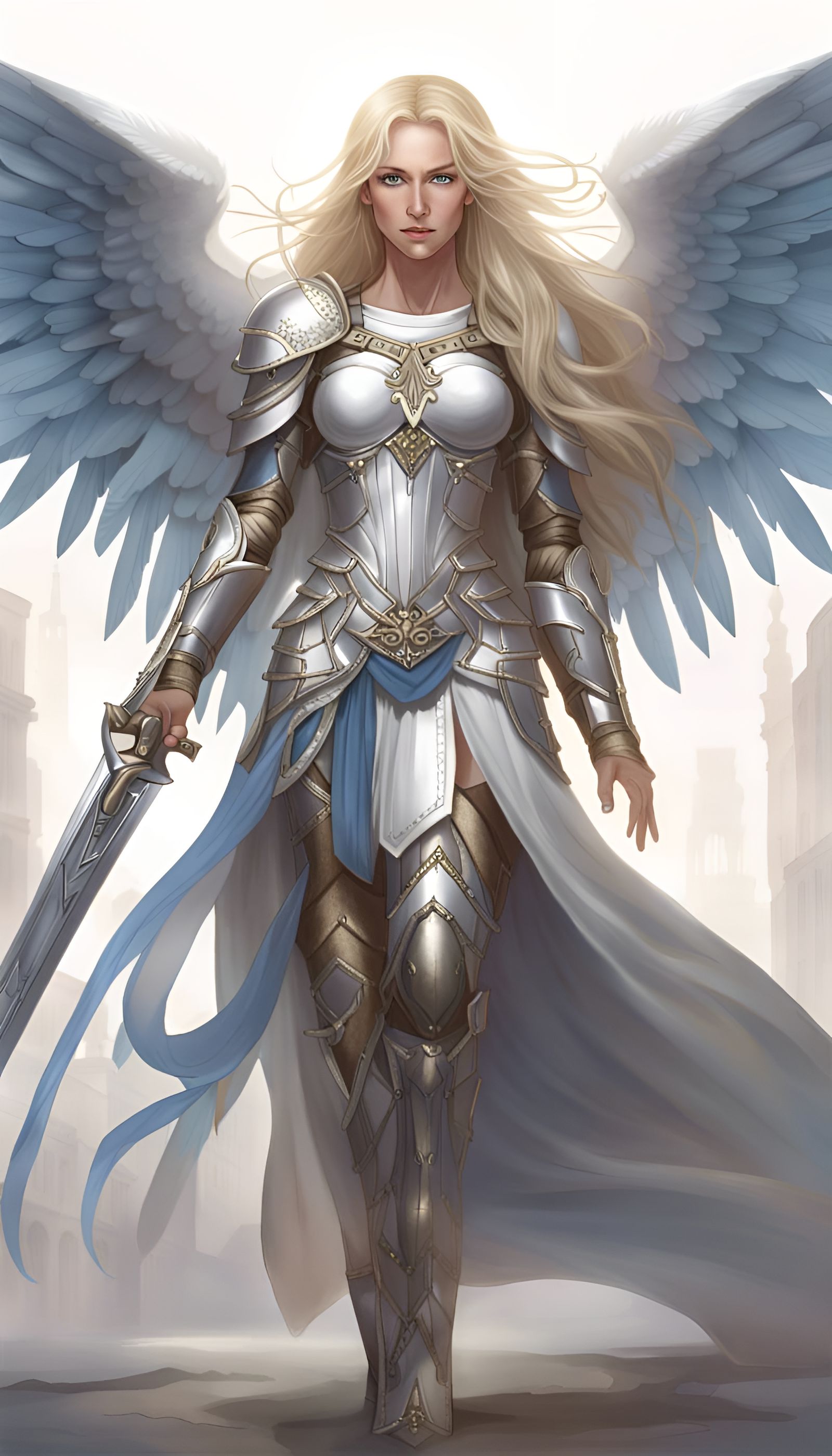 full body, ethereal female warrior archangel, hauntingly beautiful ...