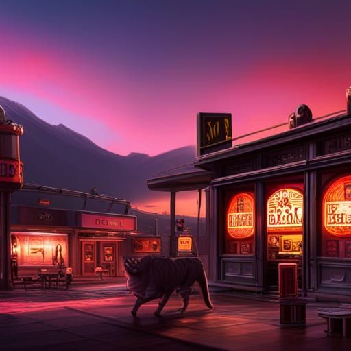Western bar outside image,neón lights with brands on the wal...