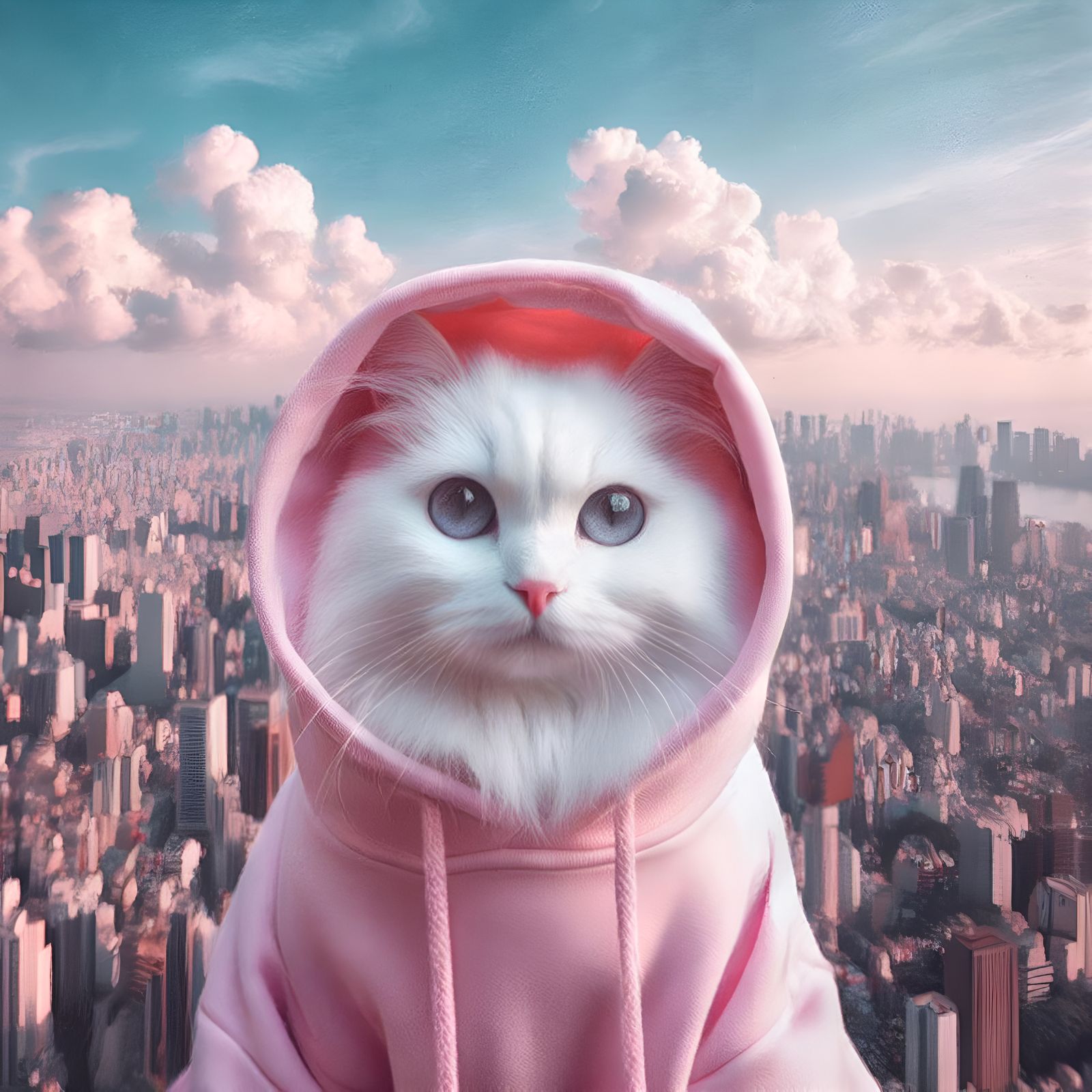 Cat Wearing Pink Hoodie in Tokyo