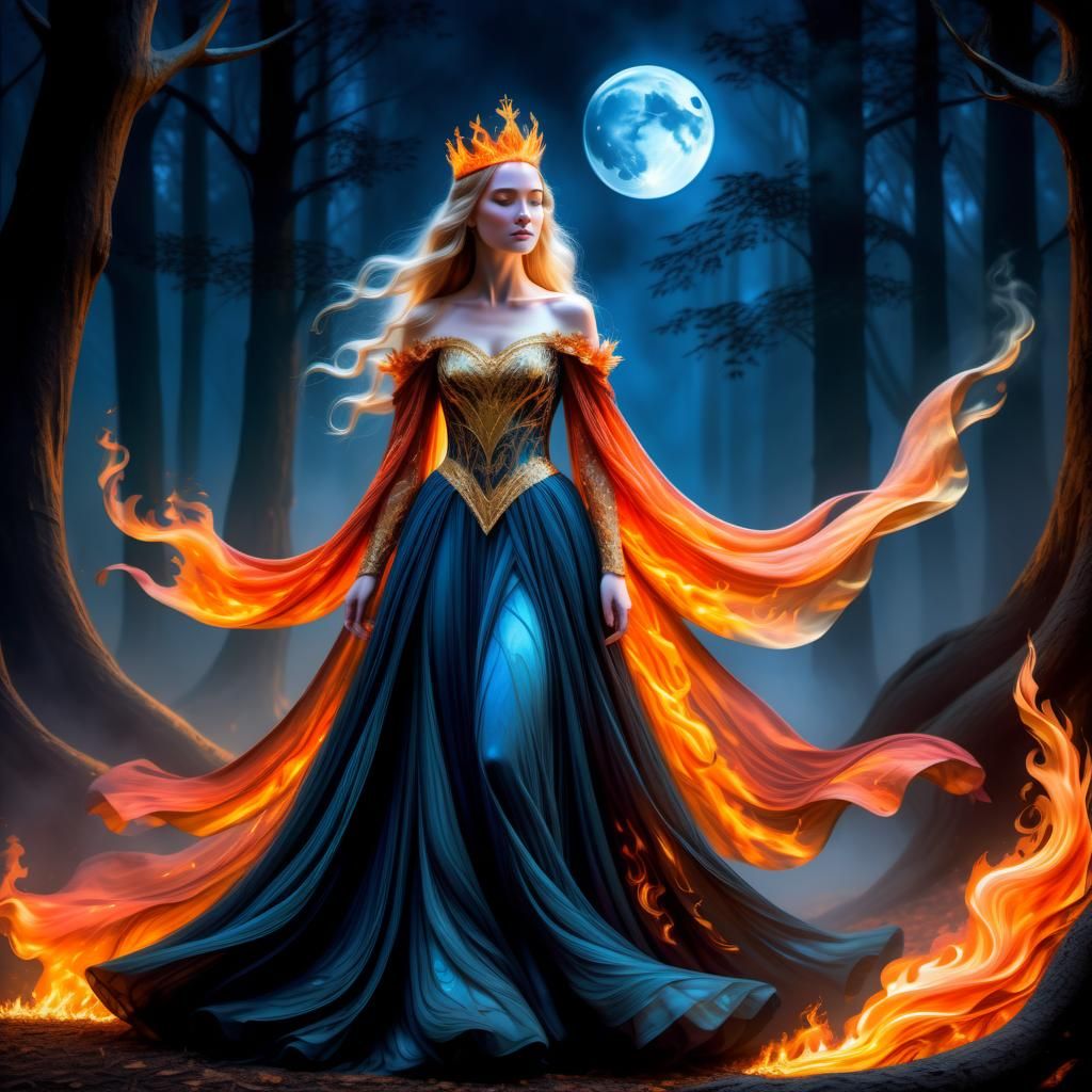 Beautiful princess in Fire gown