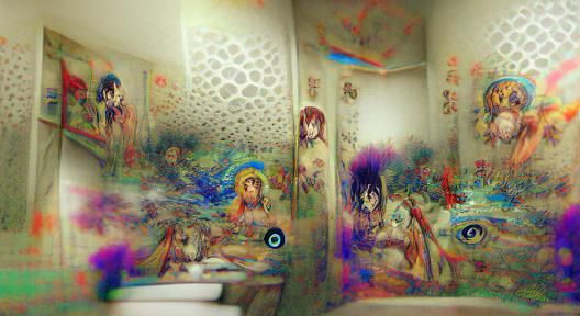 LSD patterns merging with reality in a bathroom CryEngine 8k...