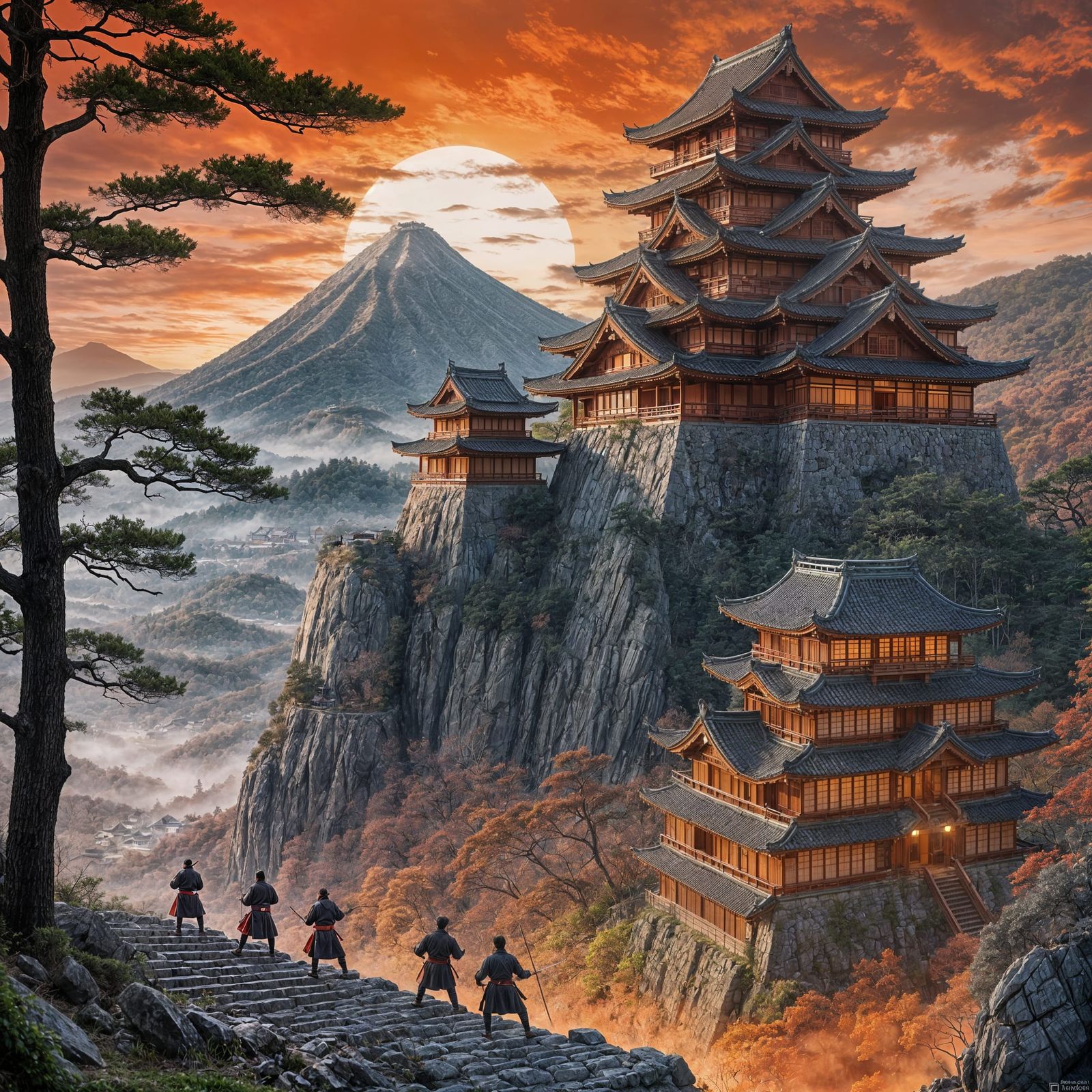 Japanese Fortress at Sunset with Warrior Training
