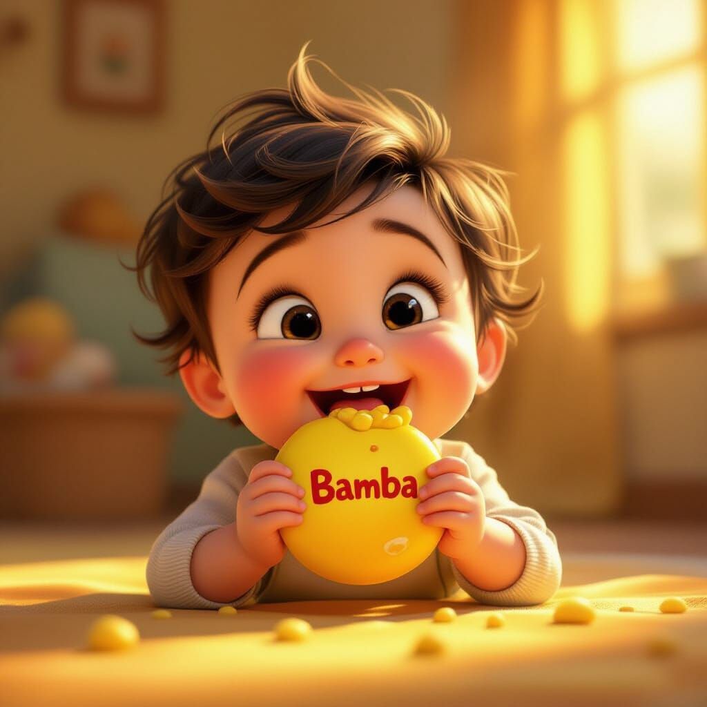 Happy Baby Laughing Eating Yellow Bamba Snack